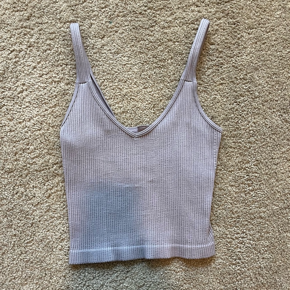 Purple ribbed tank top (blue mark is shadow from my phone)